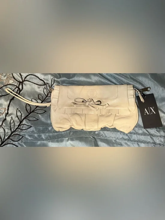 Armani Exchange Cream Leather Wristlet Clutch