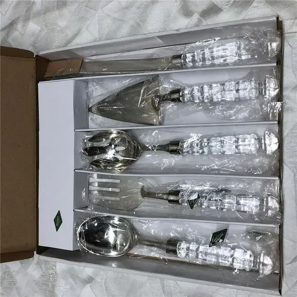 Shannon Crystal Versailles Five Pieces Crystal Handled Serving Set