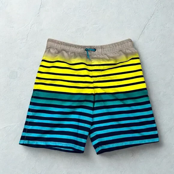 Wonder Nation Swim Trunks Boy L 10-12 Striped Board Shorts Mesh Lined Drawstring