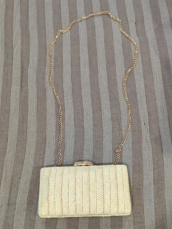 Gold Woven Chain-Strap Evening Clutch