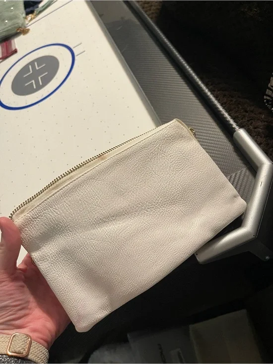 White Faux Leather Zip Top Pouch - Minimal Wristlet