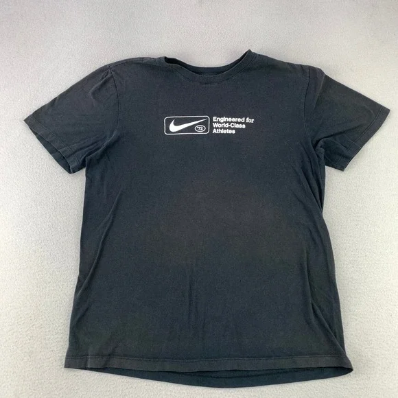 Nike T-Shirt Mens Medium Black Logo‎ World-Class Athletes Graphic Tee Faded