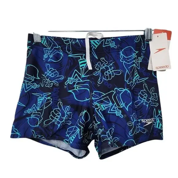 New NWT Boys Speedo Swin Trunk Bottom Size Small Beach Star Print Square‎ Leg