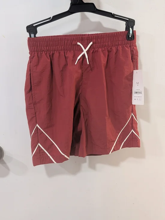 Kids Swim Trunks with White Trim in Dusty Red