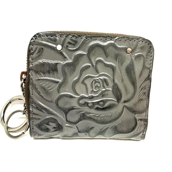 Patricia Nash MALENE Small Zip-Around Leather Wallet with RFID ~ Gray Tooled