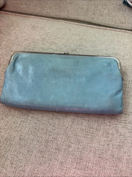 HOBO Blue Leather Frame Clutch Wristlet