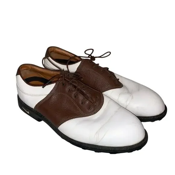 Nike Air Leather Golf Shoes Men’s 9 Brown White‎ Spikeless Oxford