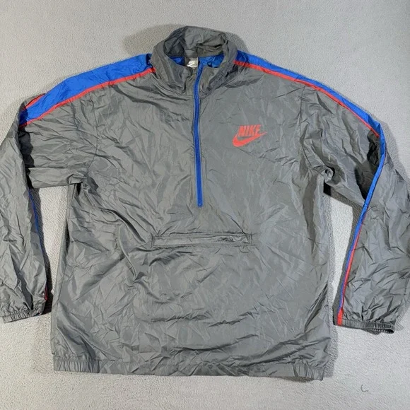 VTG Nike 1/4 Zip Anorak‎ Windbreaker Grey Pullover Jacket Swoosh Men's Size XXL