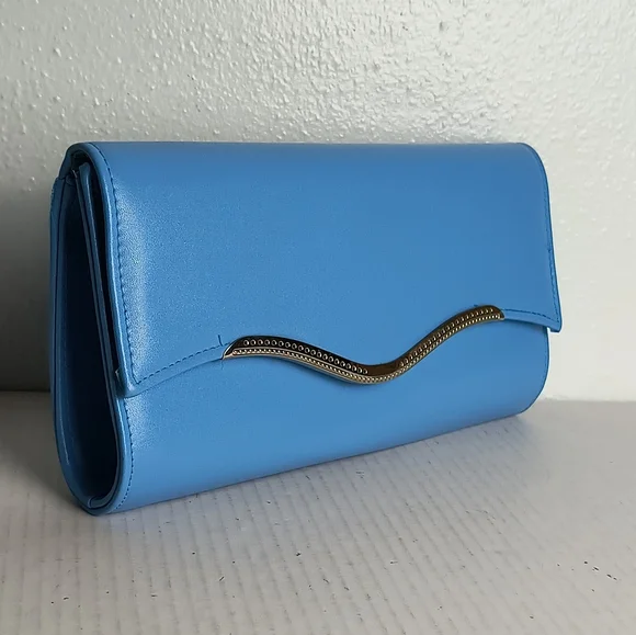 Evening Clutch Bag Snap Button Cocktail Party Casual Blue Sky