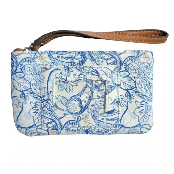 b.o.c. Paisley Wristlet Wallet w/ ID Holder White & Blue Preppy Cottagecore