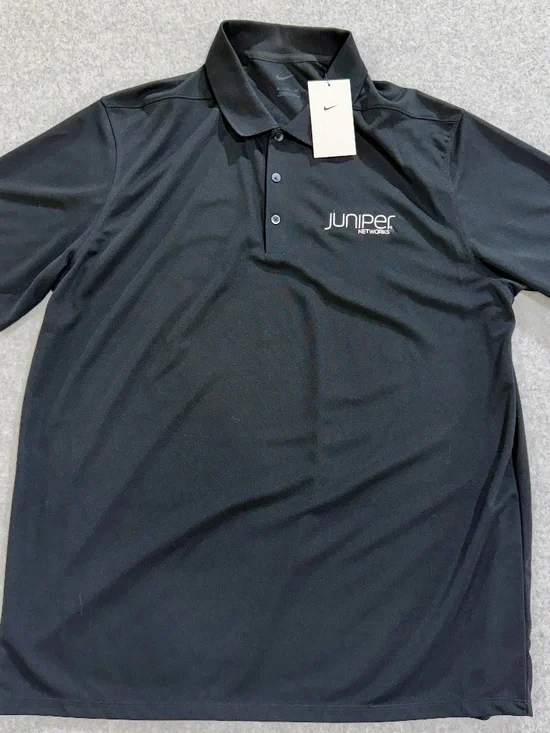 NWT Nike Mens XL Polo Shirt Short Sleeve Black Juniper Networks Tech Logo Golf