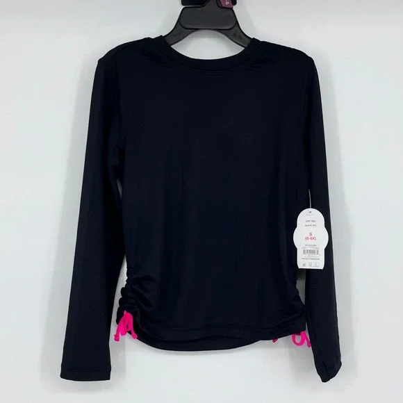 NWT‎ Wonder Nation Girls Black Long Sleeve Rash Guard UPF 50+ Quick Dry S 6-6X