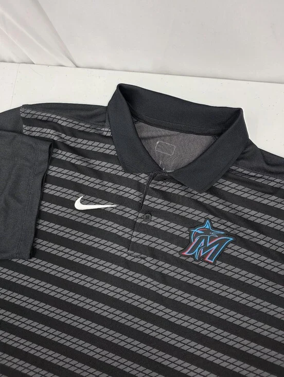 Nike Dri-Fit Authentic Collection Polo Men's Large Miami Marlins Black Stripe.