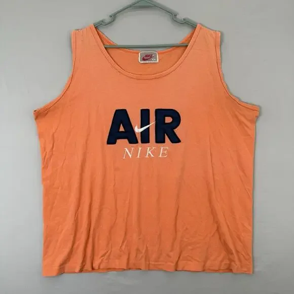 Vintage 90s Nike Tank Top Air Logo Sz XXL Orange Retro Made in USA Swoosh Beach