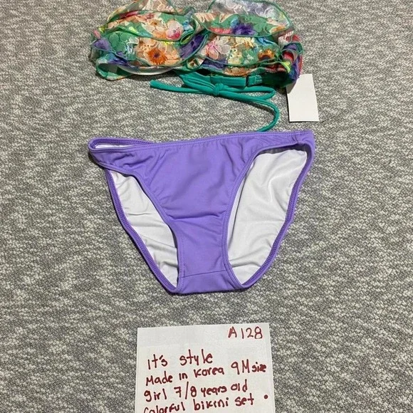 Colorful bikini set top/bottoms Made Korea 9M=girl‎ 7-8 years old. SKU-A128