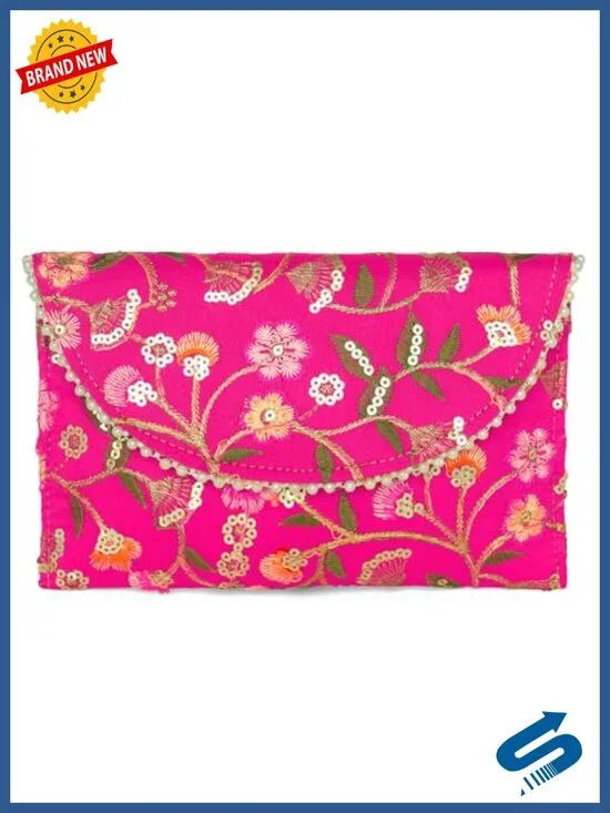 Ethnic Embroidered Clutch Bag for Women Hand-Carry Evening Bridal Purse