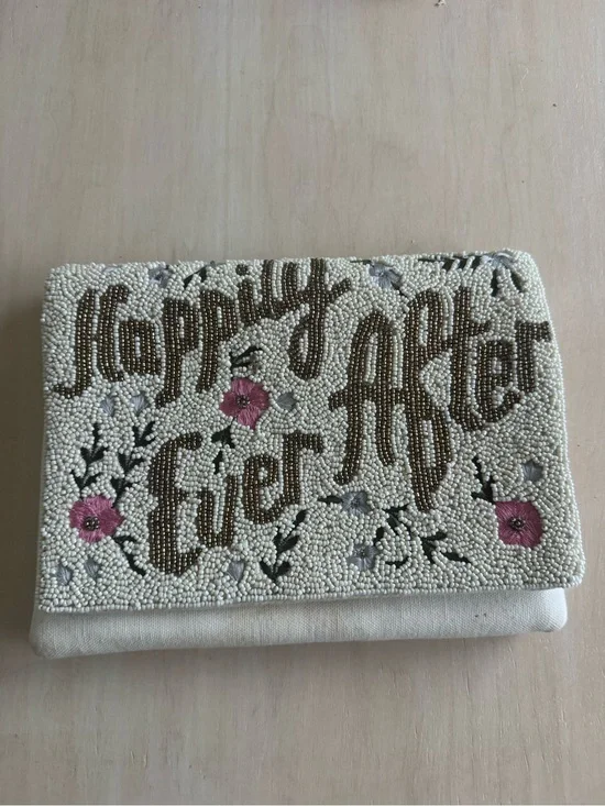 Beaded 'Happily Ever After' Clutch with Pink Floral Accents