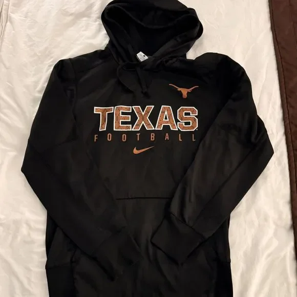 Texas Longhorns Hoodie Mens S Black Nike Football Pullover Sweatshirt Therma Fi