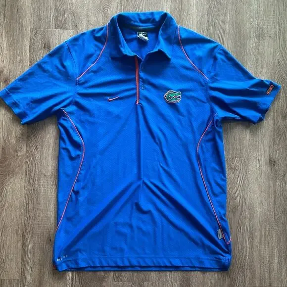 Nike University of Florida Gators Dri-Fit Team Polo‎ Blue Large Vintage Athletic