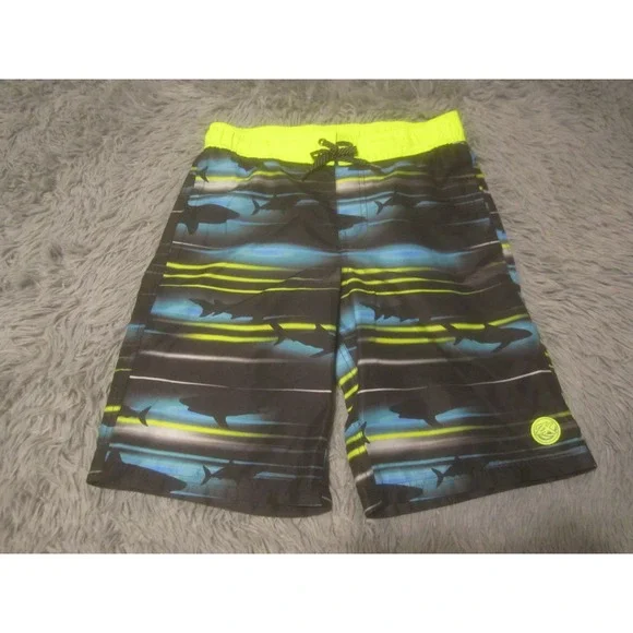 Zero Xposure Shorts Boys Large Black Green Swim Trunks Swimwear Board Rec