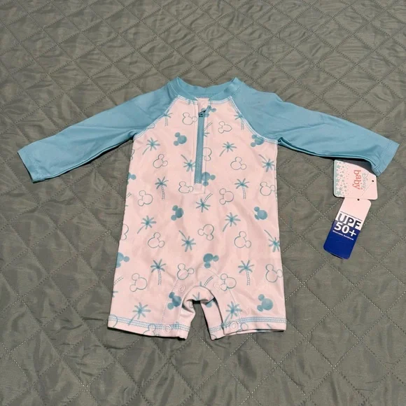 Disney Baby Mickey Mouse UPF 50+ Rash Guard Swimsuit Sun Suit 6-9M Resortwear