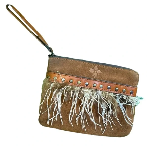 Patricia Nash Cassini Feather Boho 100% Italian Leather Clutch