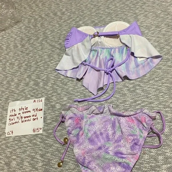 Colorful bikini set‎ top/bottoms Made Korea size 9M=girl 7-8 years old. SKU-A126