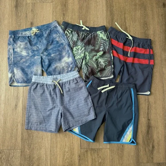 Fair Harbor Anchor Swim Trunks Boys Size Medium Lot of 5 Tropical Stripe Tie Dye