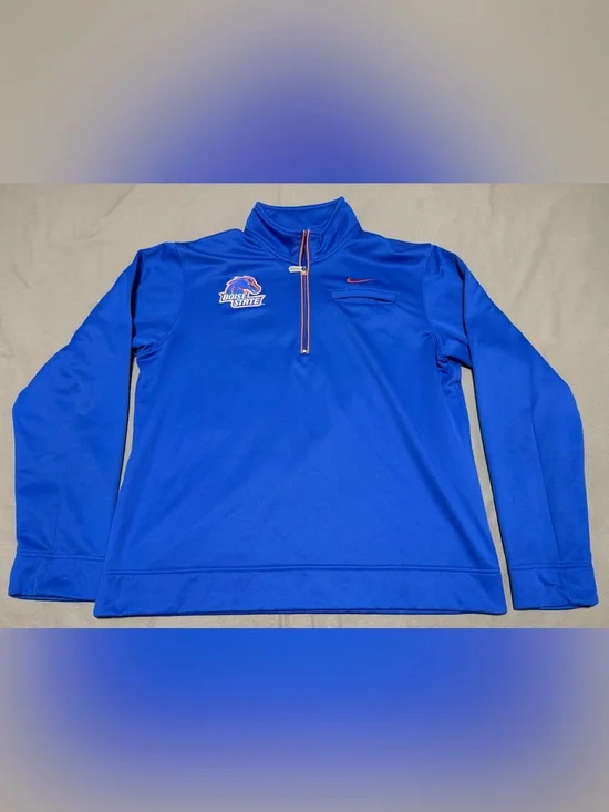 Team Nike Boise State Broncos Pullover Mens Large Blue NCAA 1/4 Zip Shirt