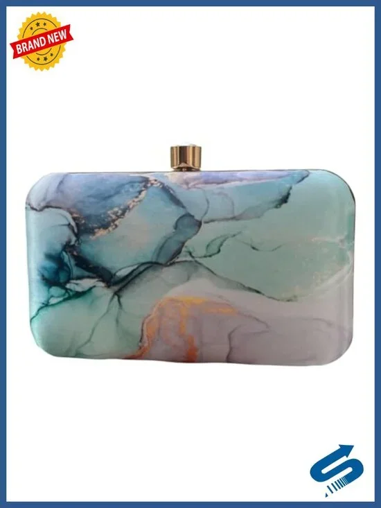 Marble Abstract Satin Clutch Bag Lightweight Formal Party Wedding Purse with