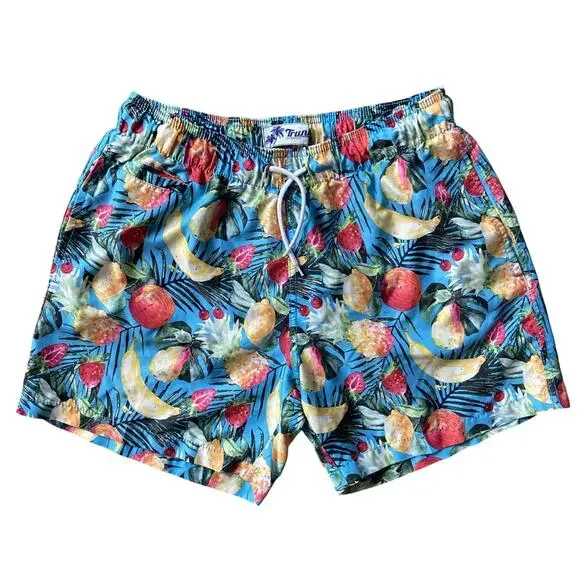 Trunks Blue Fruit Graphic Meshed Lined Swim Trunks