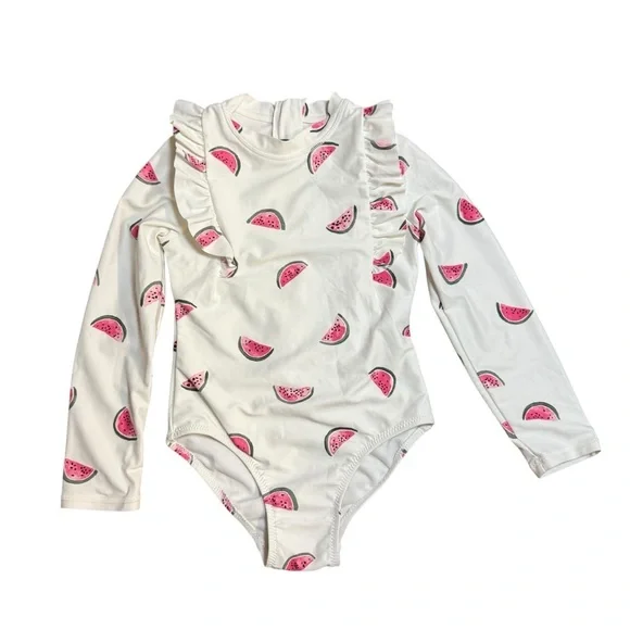 IZOD Girls Watermelon Print Long Sleeve Swimsuit 4–5Y