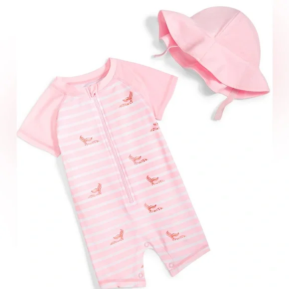 First Impressions Baby Girl Mermaid Rash-guard & Hat. 18 months