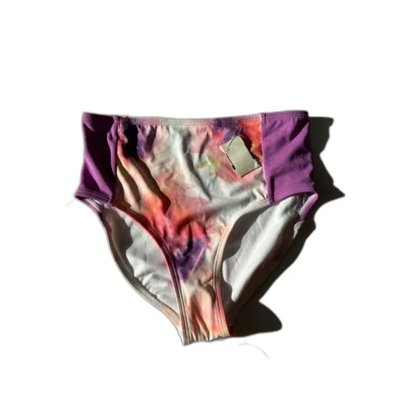 NWT DSG Girls High Waist Swim Bottom Inky Overdye Warm Purple Tie Dye Size Med