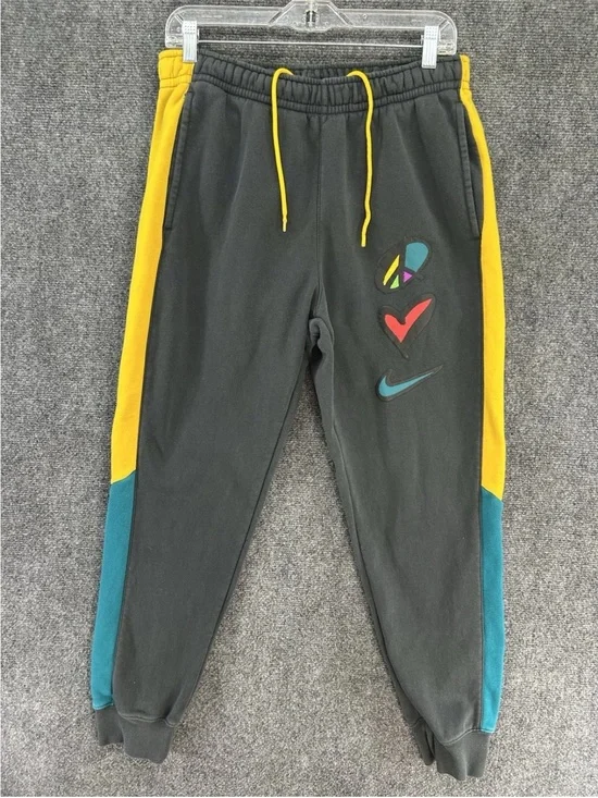 Nike Joggers Sweatpants Color block Peace Love Teal Yellow Black Size Medium