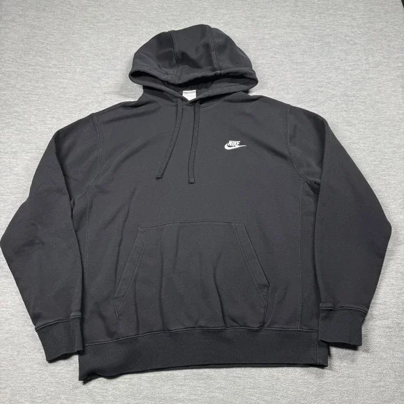 Nike Hoodie Mens Medium Black Club Fleece Pullover Sweatshirt Logo Swoosh Casual