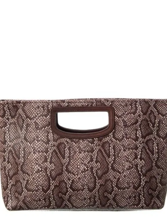J. McLaughlin Eliana Python Snake Print Clutch Embossed Leather Brown / Multi