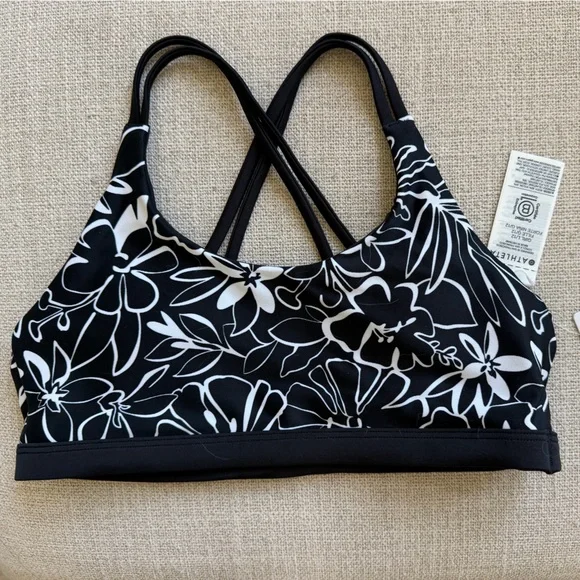 Brand New Girls Athleta Black & White Floral Swimsuit Top