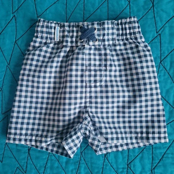 RuggedButts 3-6‎ Months Navy Blue & White Gingham Mesh Lined Swim Shorts Trunks