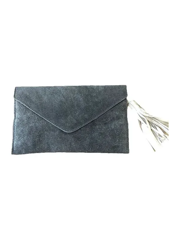 100%  Taupe Leather Envelope Pouch. Made In India, Roost Tassel Pull
