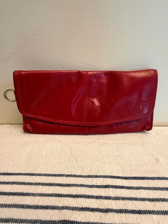 Red Clutch Wallet Floral Lined Snap Closure Organizer Approx. 4” x 9”