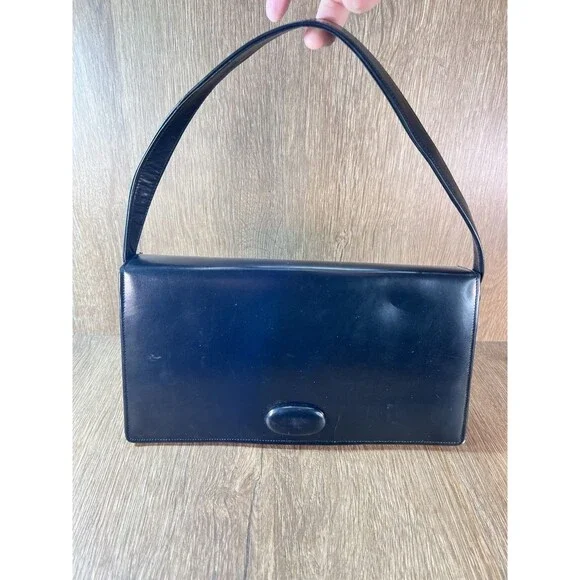 Vintage Kam Lung Co. Leather Wares Manufacturer Black Handbag