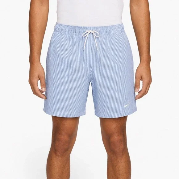 Nike Men Blue White Seersucker Stripe Swim Volley Shorts NESSG506-434 Medium