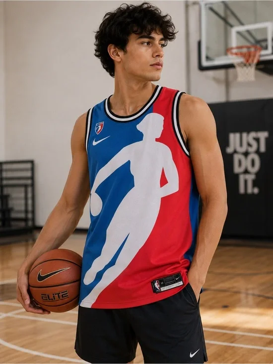 Nike Red & Blue Mesh Basketball Jersey with White Graphic