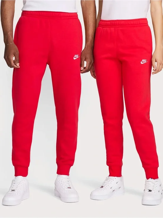 Nike Red Fleece Joggers with White Swoosh Logo