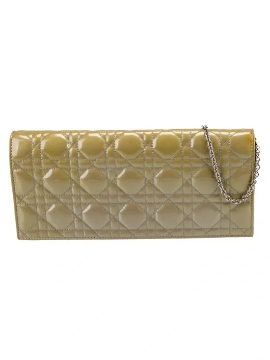 Authentic Christian Dior Clutch Cannage Patent Leather Wallet on Chain