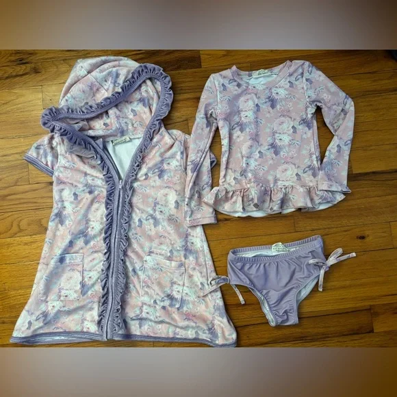 Eliza Grace Clothing Kids Lavender Floral 2 Piece Swim Set with Hooded Cover-Up