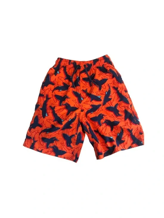 First Wave Boy’s Orange Blue Shark Swim Trunks Size 10