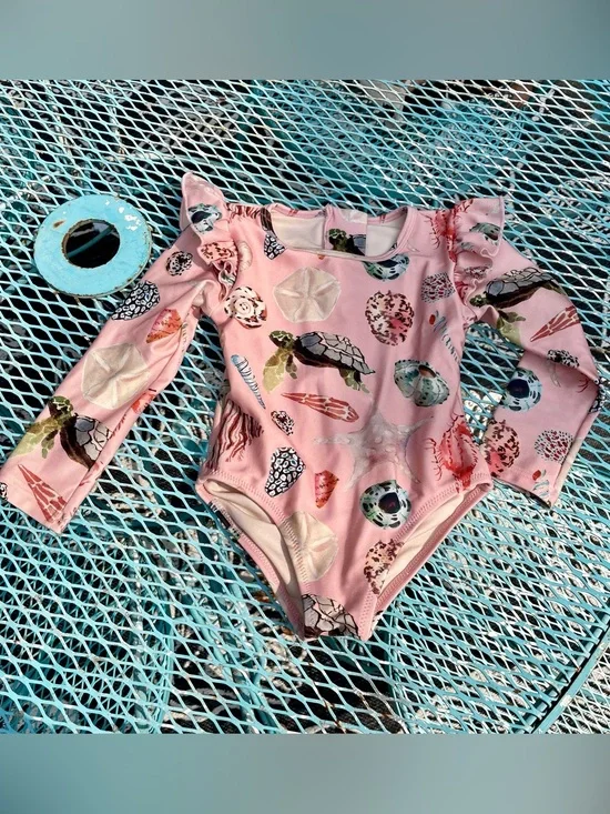 Pink Chicken Pink Sea Life Ruffle-Shoulder One-Piece Swimsuit