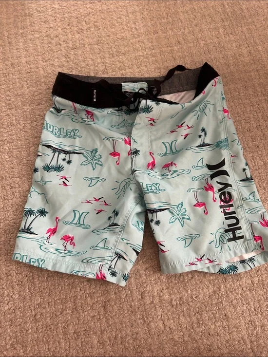 Hurley Aqua Flamingo Swim Shorts with Black Waistband